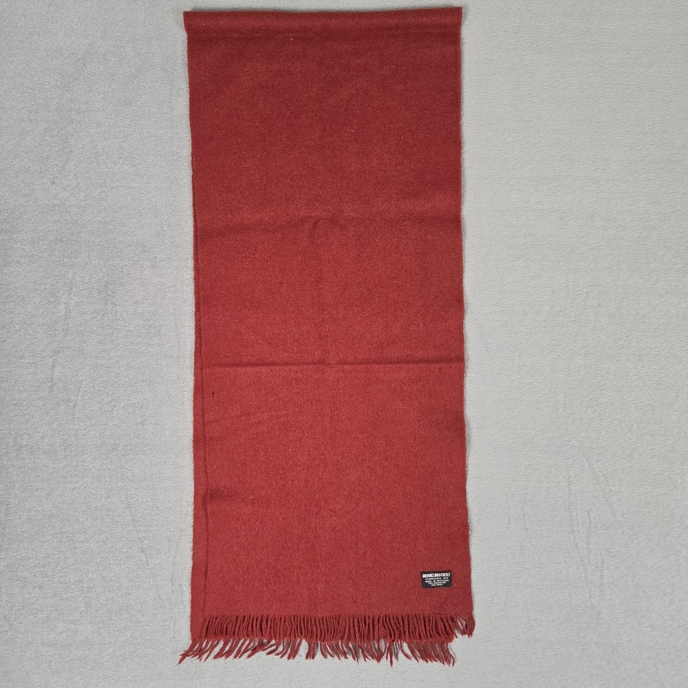 Brooks Brothers Red Cashmere Wool Solid Rectangle Scarf Fringe Scotland